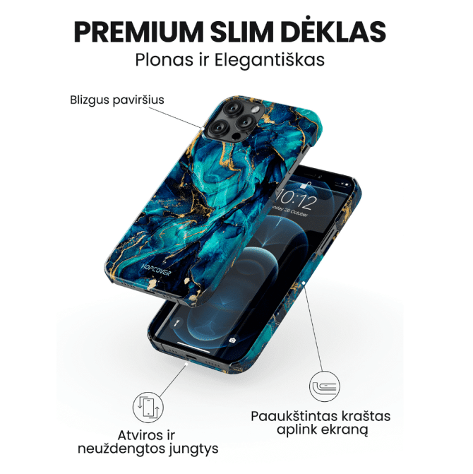 iphone 14 pro max telefono deklas marmurinis zydros melynos spalvos