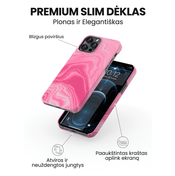 iphone 14 pro max telefono deklas rausvos spalvos marmuro stiliaus