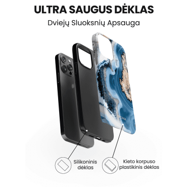 iphone 14 pro max telefono deklas prabangus marmuro stiliaus melynos spalvos