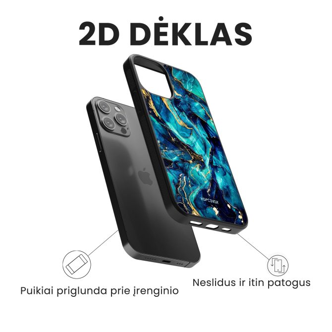 iphone 14 pro max telefono deklas marmurinis zydros melynos spalvos