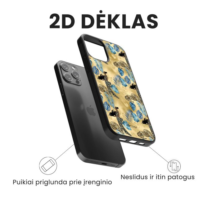 iphone 14 pro max telefono deklas auksines spalvos su leopardu